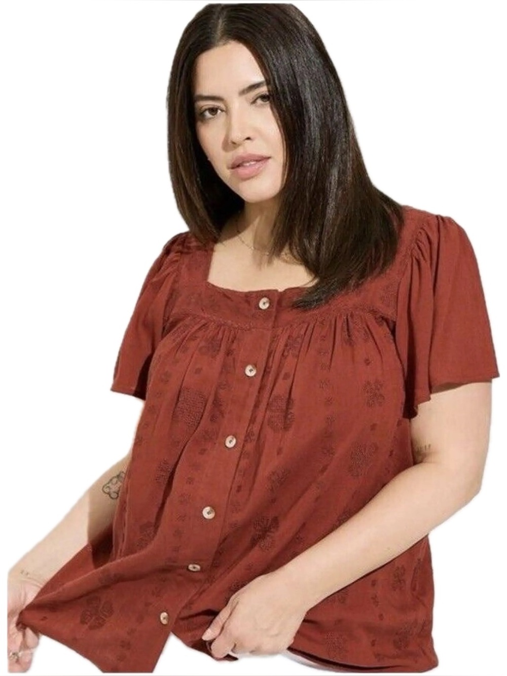 Torrid Embroidered Button Down Top in Rust